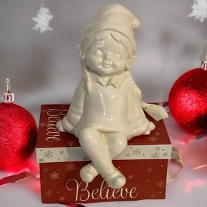 Ceramic Girl Elf Christmas Stocking Shelf Sitter